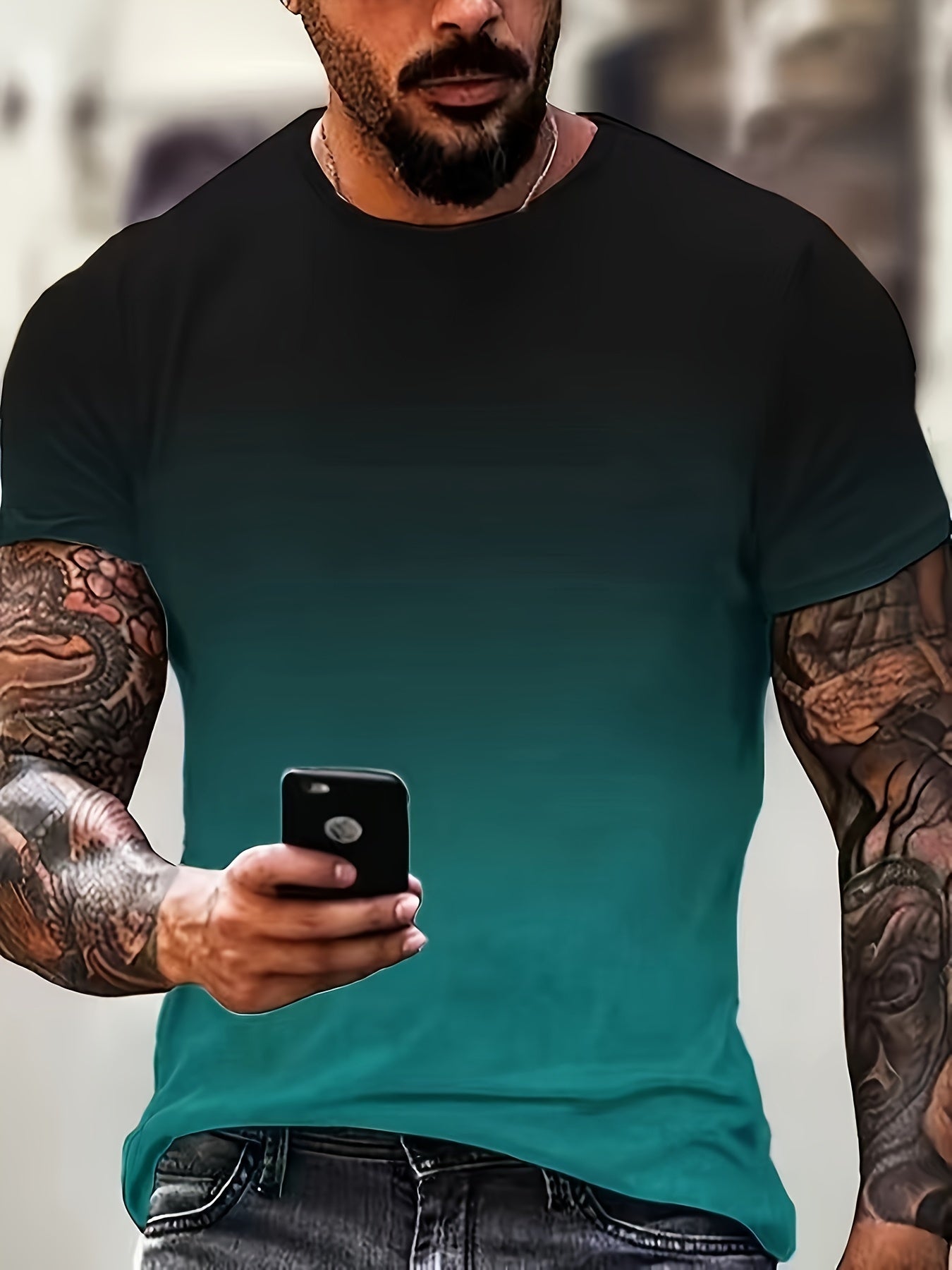 Camiseta de manga corta con cuello redondo y estampado digital de talla grande para hombre, poliéster y spandex