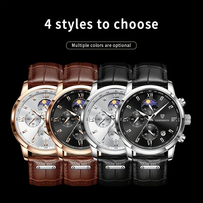Men's PU Leather Sport Quartz Wristwatch with Chronograph for Men