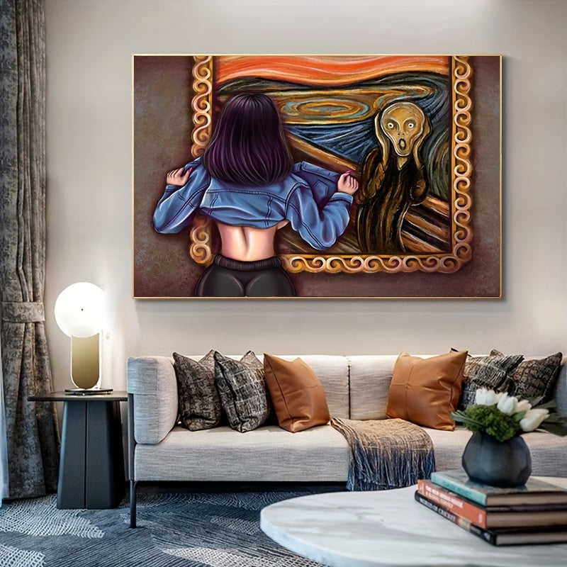 Funny Girl Screaming Canvas Wall Art Modern Animal Print Poster for Living Room Bedroom Home Office