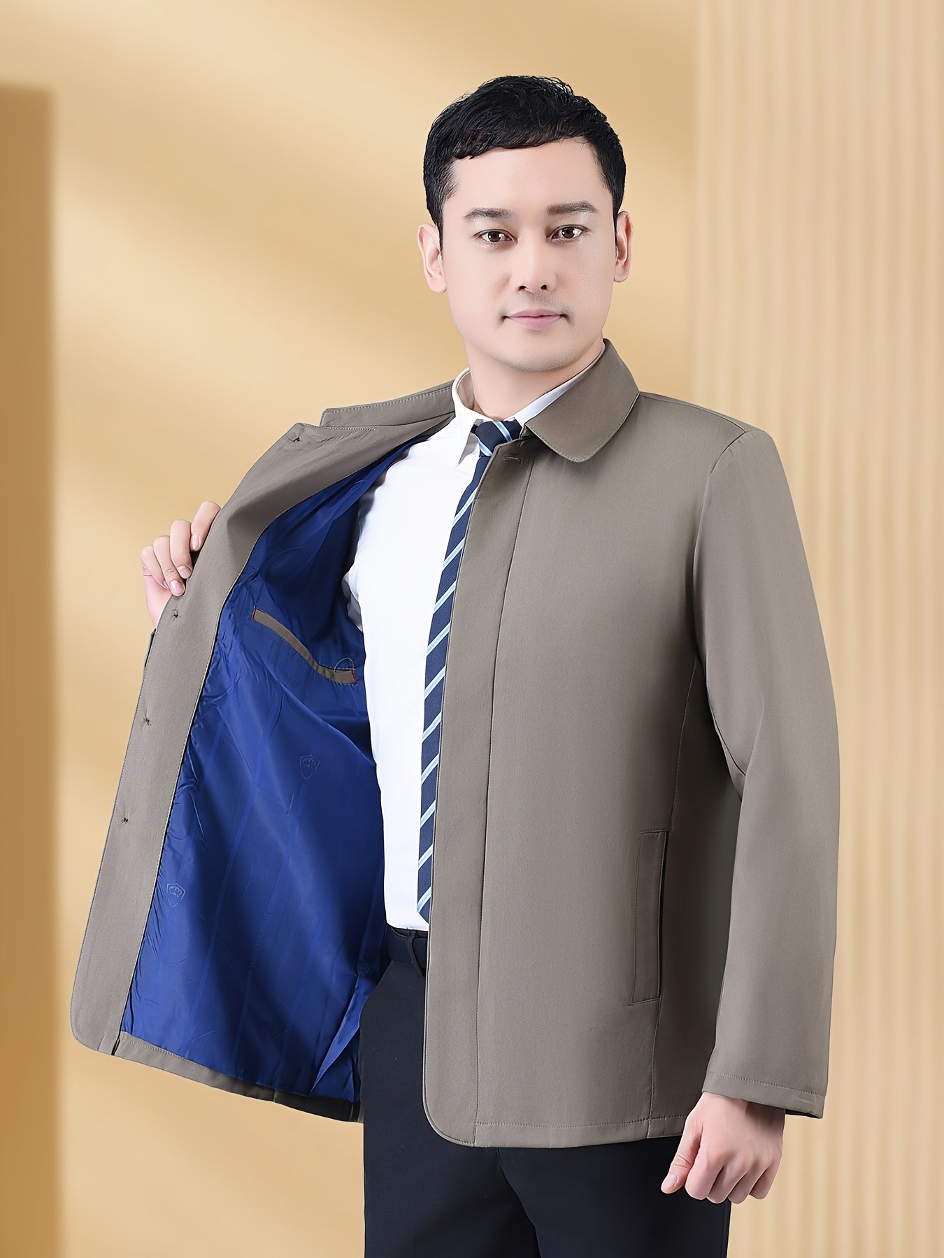 Мужская повседневная куртка из полиэстера однотонного цвета для осени и зимы, с отложным воротником, длинными рукавами, классического кроя