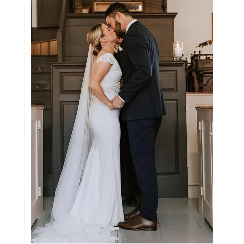 Свадебная фата для невесты с длинным шлейфом из тюля, однослойная, для особых мероприятий