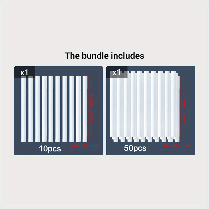 Adjustable Length Humidifier Filter Sticks Set of 5-50 Plastic Replacement Cartridges No Batteries Needed