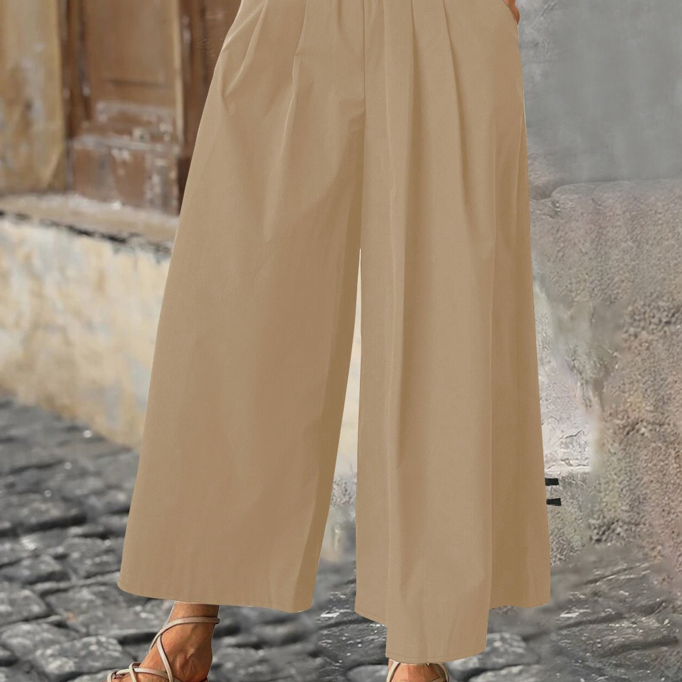 Women's Plus Size Wide Leg Pants Loose Fit Polyester Solid Spring Summer