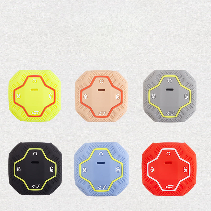 Silicone Key Fob Cover Black Neon Green Hexagonal for Car Key Protection