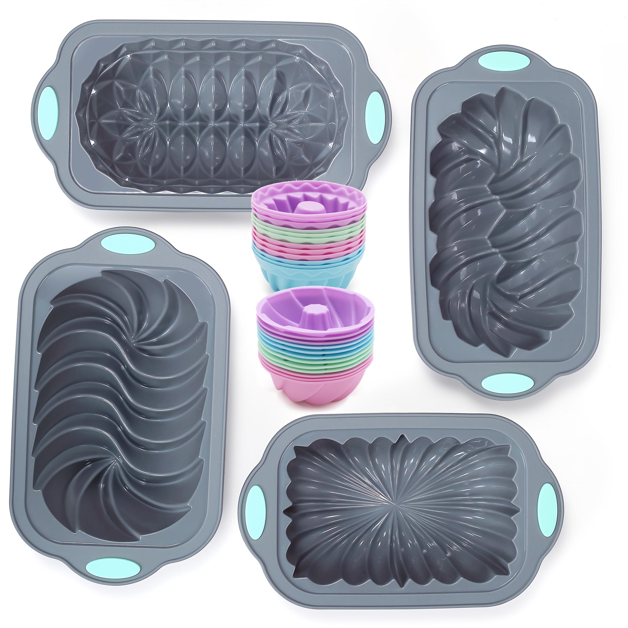Set of 4 Silicone Baking Molds Non-Stick Flexible Loaf Pans for Cakes Breads