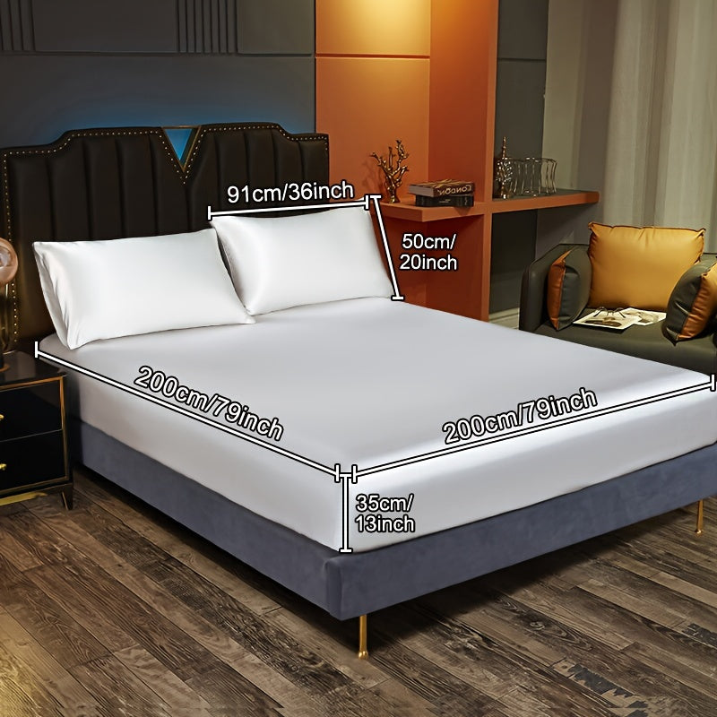 Satin Bedding Set 3 Pieces Fitted Sheet and Pillowcases Solid Color