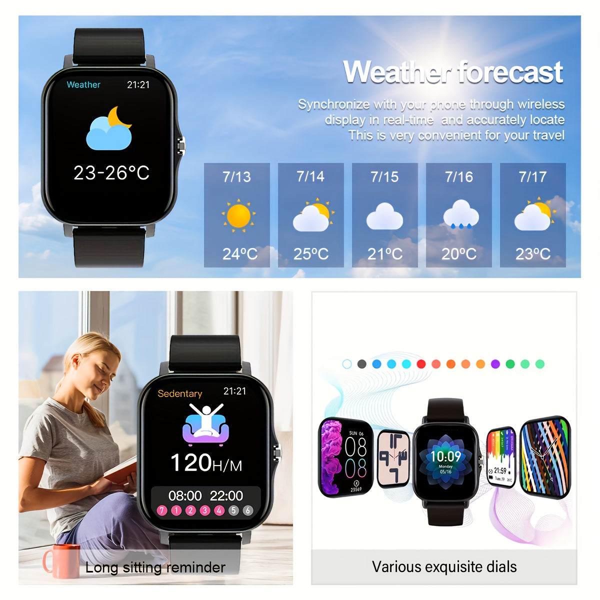 Large Silicone Smartwatch 4.65cm Wireless Calling Sports Tracker Compatible with iPhone Android