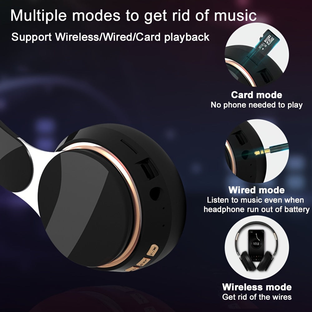 Wireless Over-Ear Headphones with Wireless 5.3, Long Battery Life, HD Sound, Soft Earmuffs, Portable Adjustable Design for Outdoor Sports and Commuting