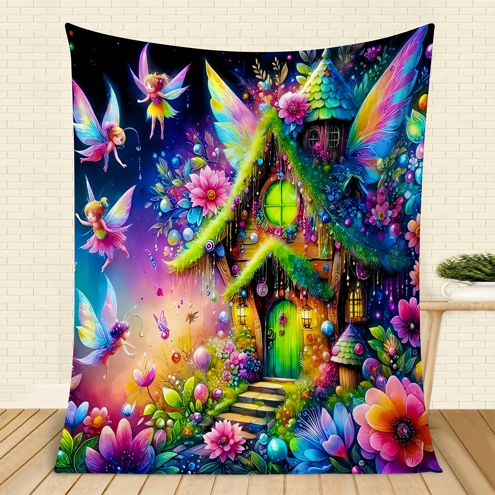 Geometric Fairy House Digital Print Blanket 65x65 Inches Polyester Lightweight All Seasons