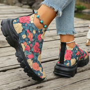 Women's Floral Print Slip-On Sneakers | Lightweight Breathable Fabric, Red Roses