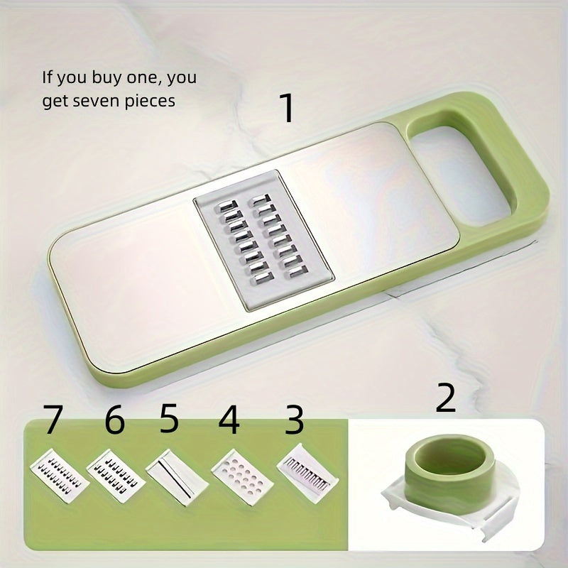 7-Piece Stainless Steel Vegetable Slicer and Grater Set with Replaceable Blades and Storage Container
