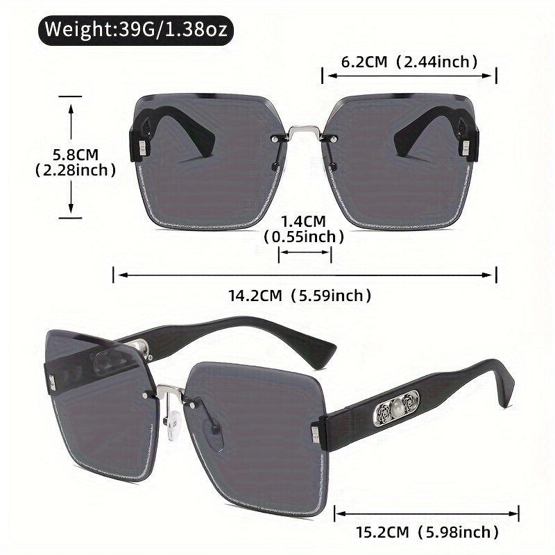 Frameless Gradient Fashion Eyeglasses with Pearl Flower Decoration for Men Women PC Lens Plastic Frame