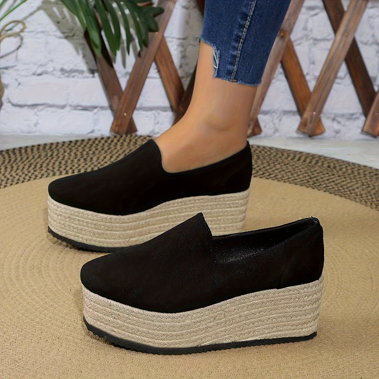 Women's Casual Platform Shoes With Rope Detail Fuzzy Lining All Season