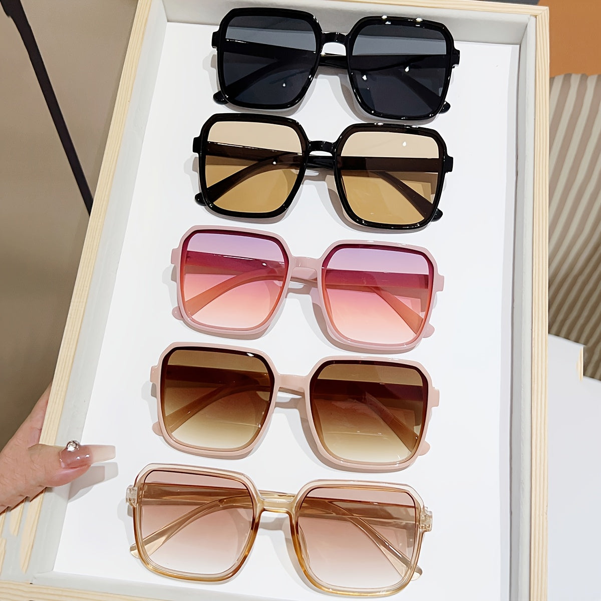 5-Pack Women's Oversized Square Glasses with Anti-Reflective PC Lenses and Plastic Frames