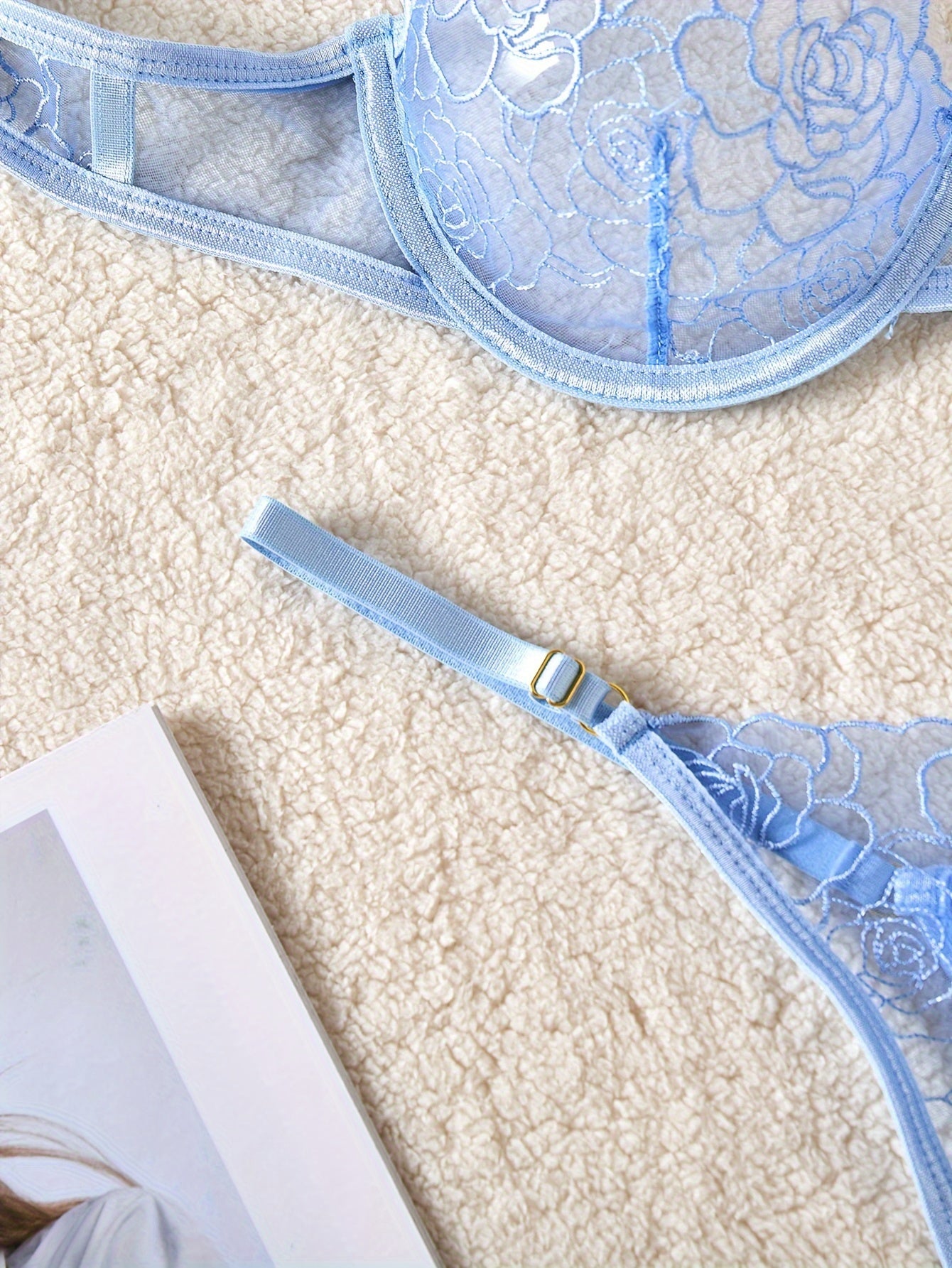 Green Floral Embroidered Lingerie Set with Push-Up Bra and Thong