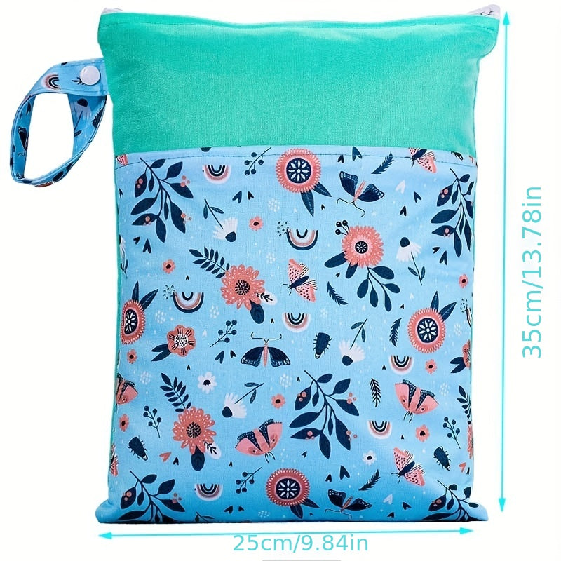 Reusable Waterproof Wet Bag with Double Pockets Cloth Handle 24.99x35cm