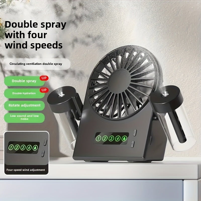 Portable USB Rechargeable Fan with 1200mAh Battery, Adjustable Speed, Rotation, Humidifier and Air Purifier