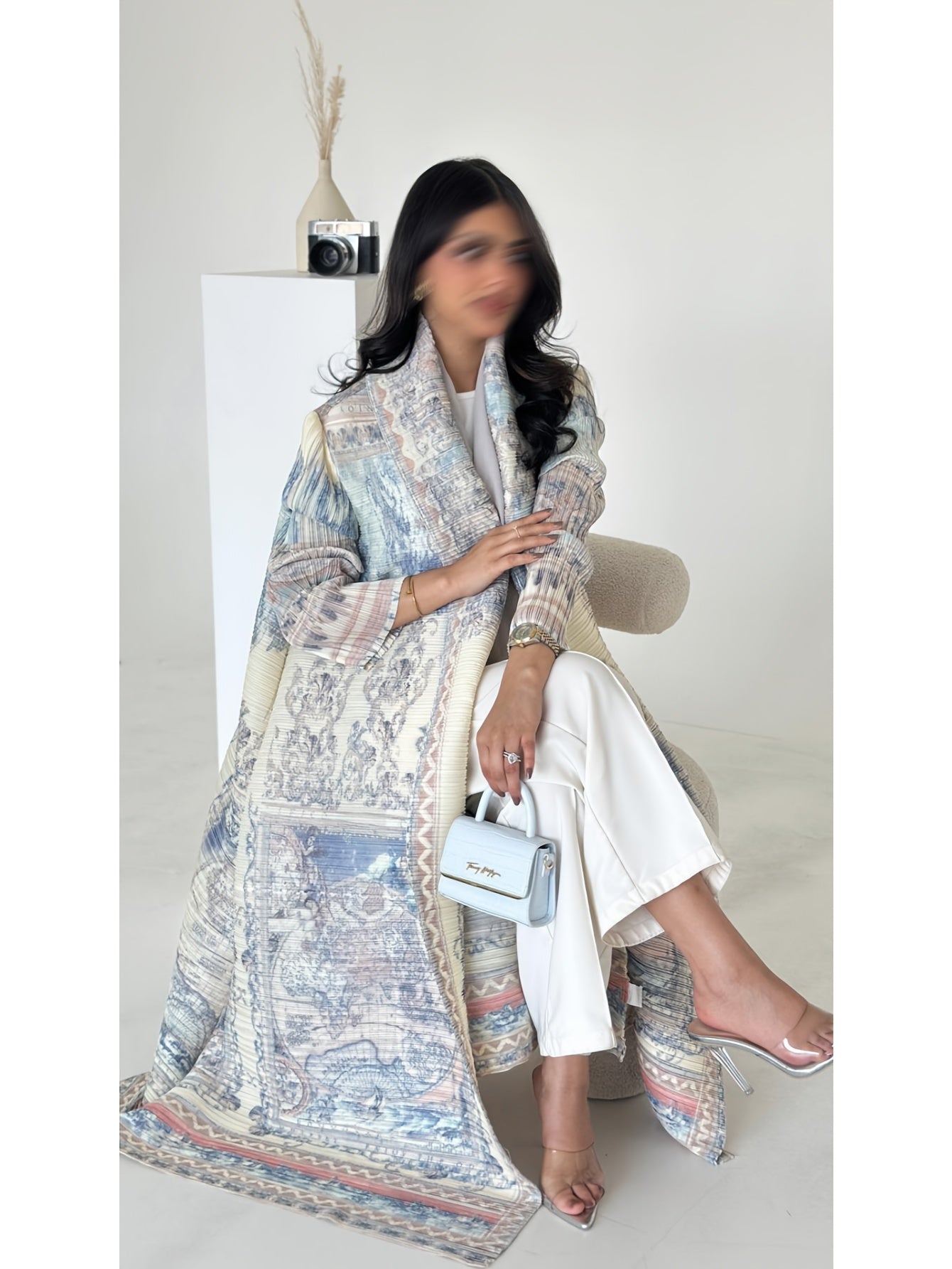 Plus Size High-Stretch Geometric Print Long Robe for Women Casual Formal