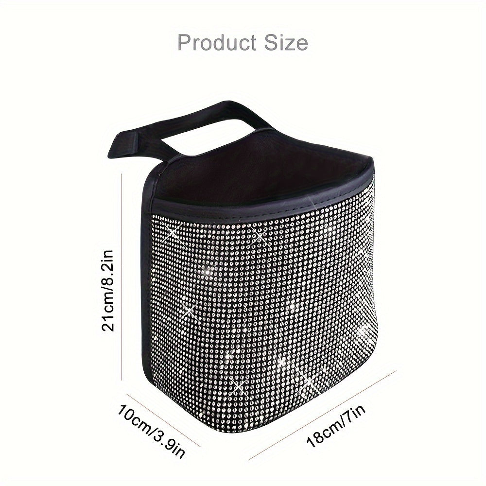 Car Back Seat Organizer With Rhinestones White Storage Bag Car Trash Holder