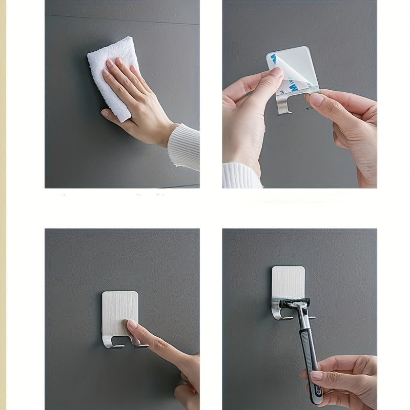 Stainless Steel Adhesive Wall Hooks 2 Pack for Bathroom Kitchen Bedroom No Drilling