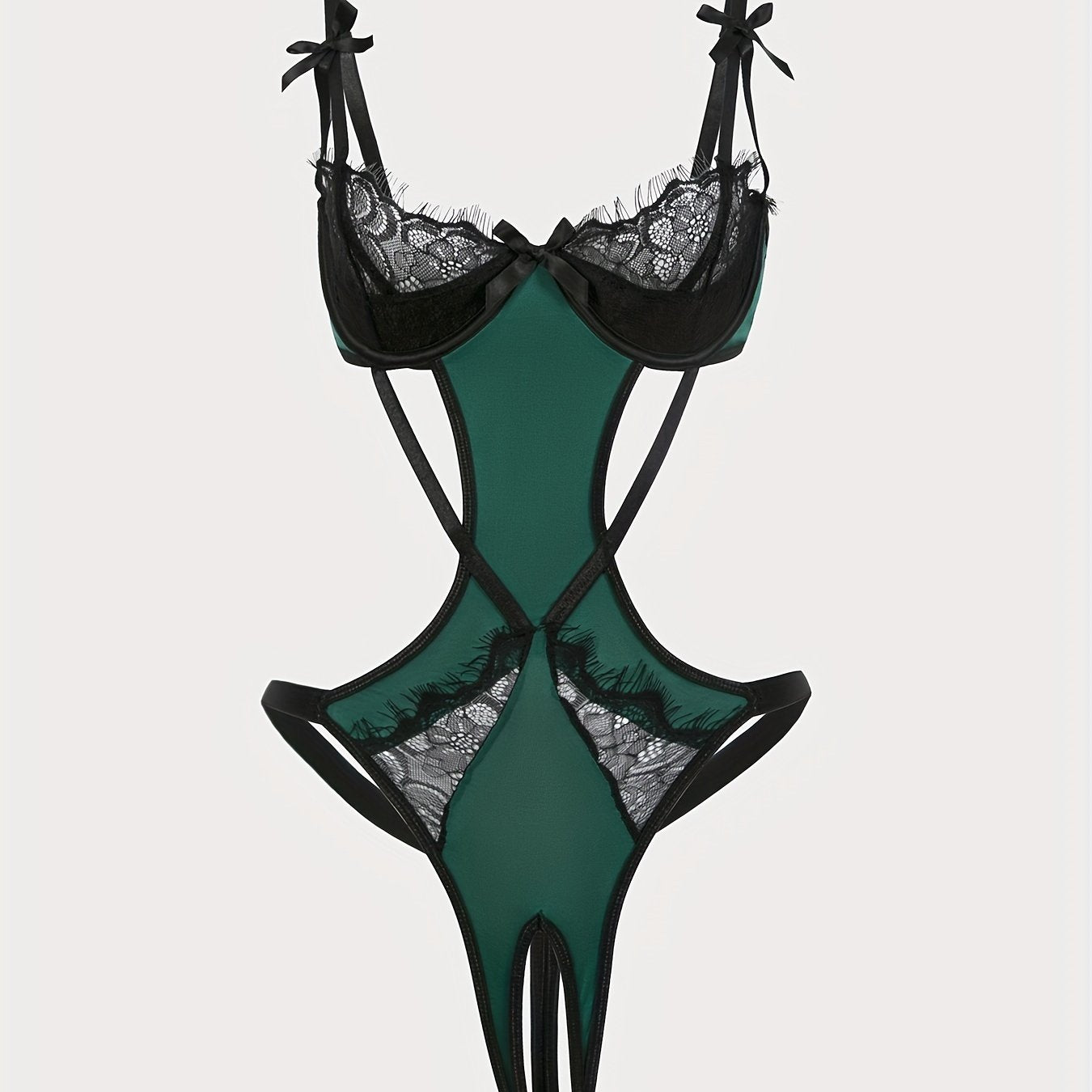 Women's Black Satin Bodysuit with Thin Shoulder Straps for Nightwear