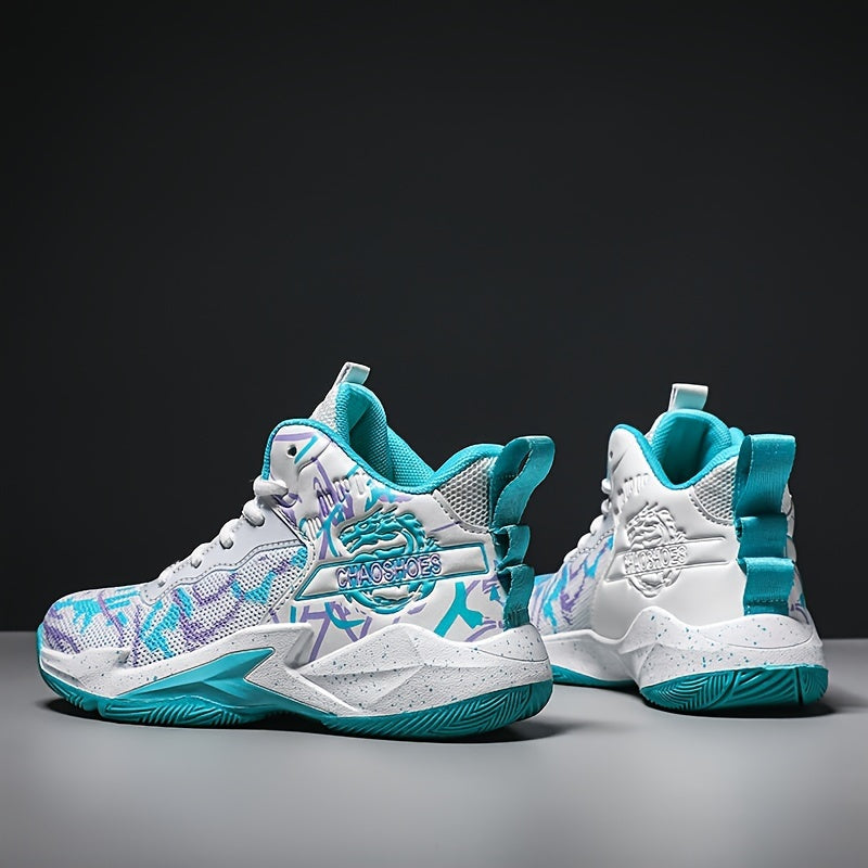 Boys Woven Basketball Shoes Mid Top Lace Up Non Slip All Season Sneakers