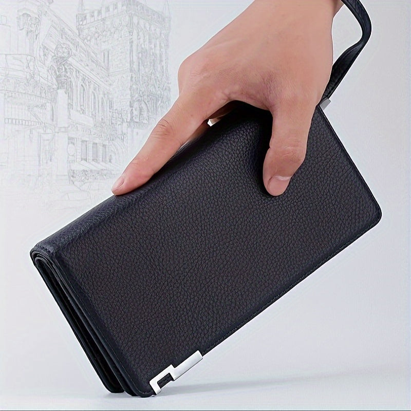 Men's Large Capacity Wallet with Phone Card License Holder PU Solid Black