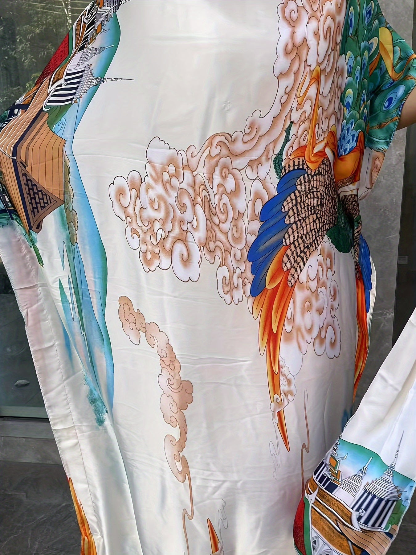 Plus Size Floral Print Longline Dress Short Sleeve Summer Clothing