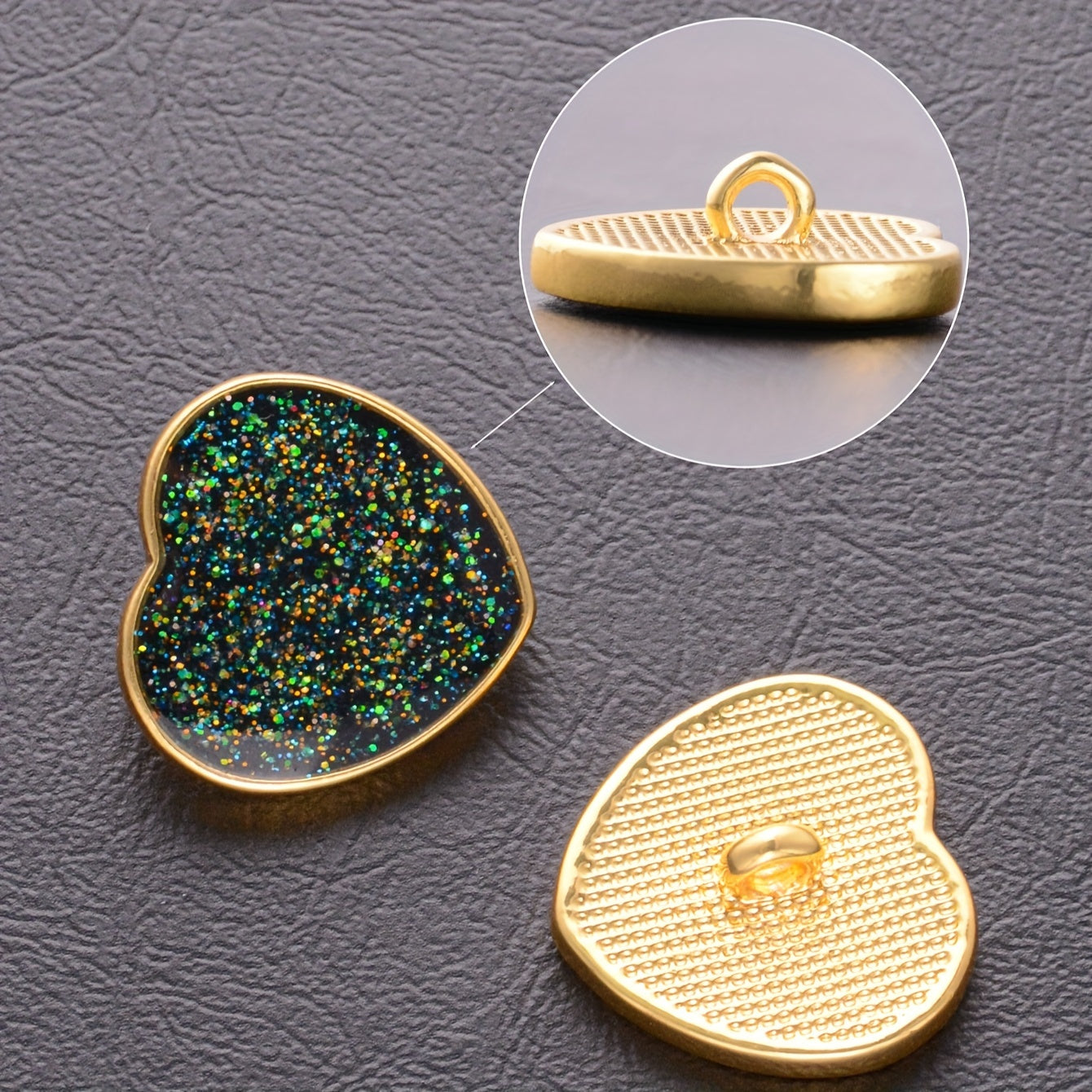 Kiyimlar va hunarmandchilik uchun 5 yoki 10 ta yurak shaklidagi metall tugmachalar to'plami, porloq aksessuarlar bilan