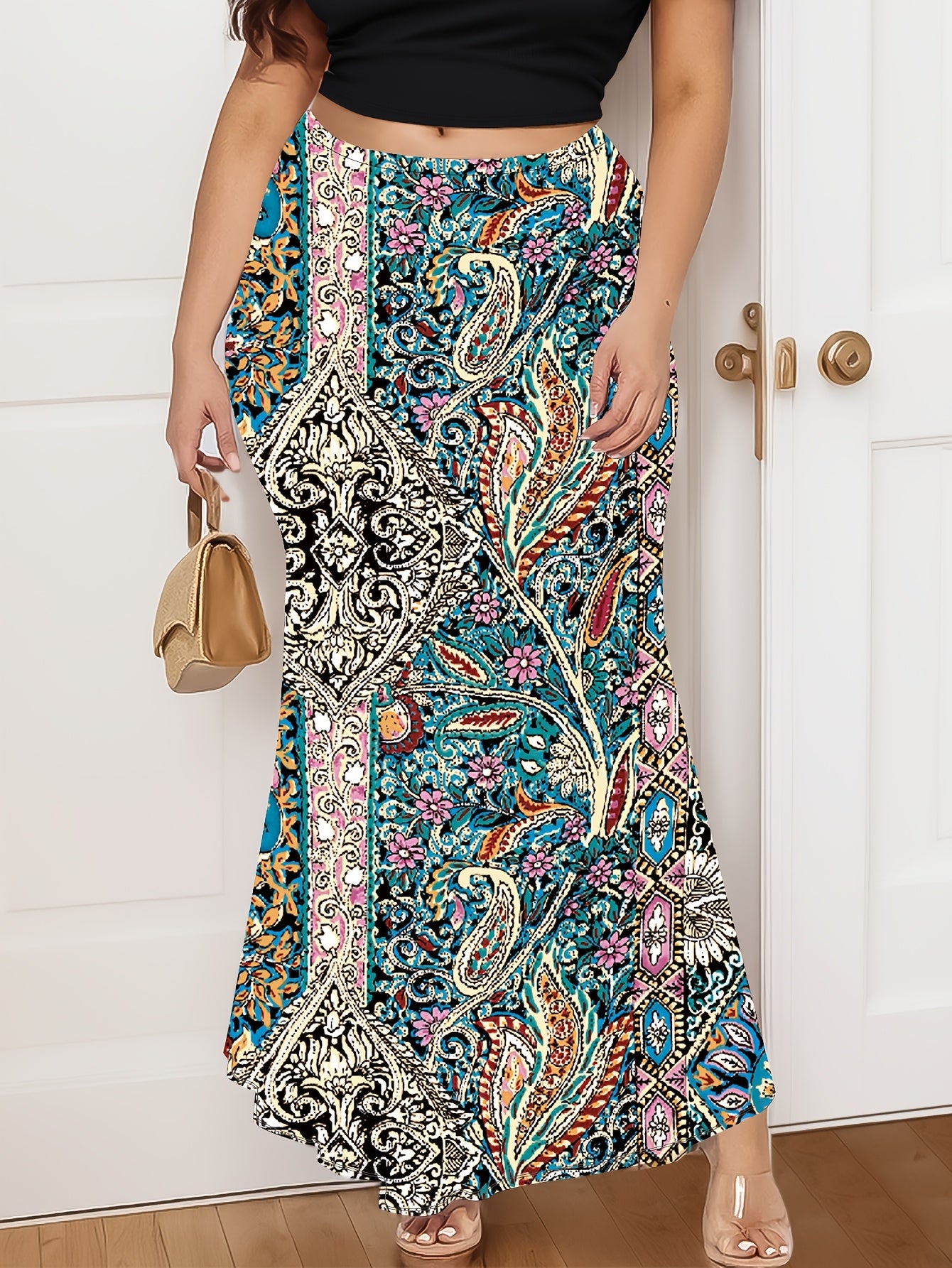 Women's Plus Size Mermaid Skirt Ditsy Floral Knit All Seasons