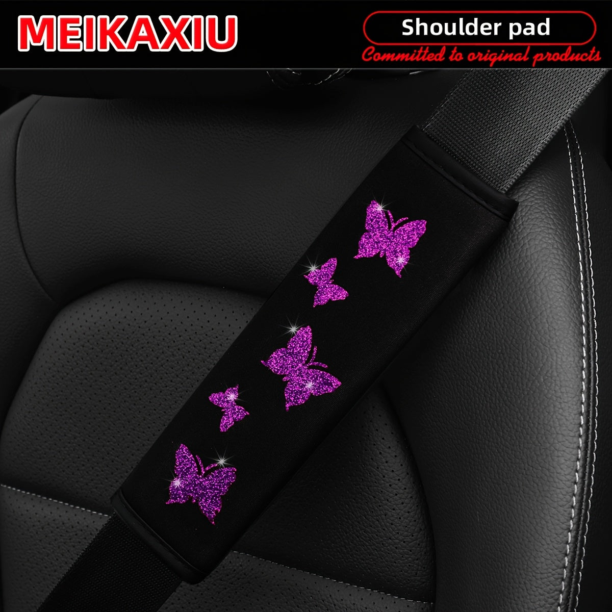 Pink Butterfly Car Seat Belt Cover Sponge Filled Shoulder Pad Safety Belt Protector