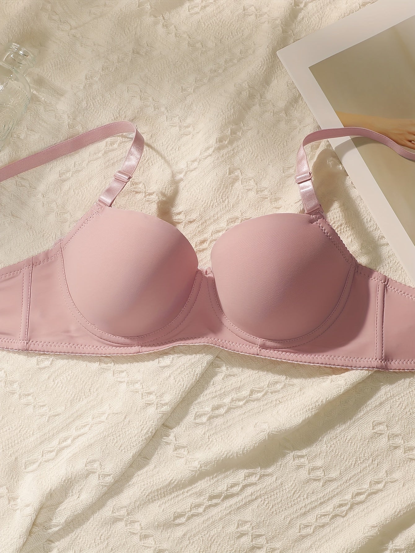 Seamless Push-Up Bra and Panty Set for Women Nylon Elastane Underwire Support Black Beige