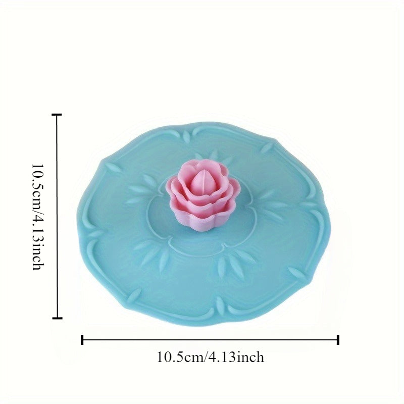 Silicone Cup Lid Set of 2 with Rose Flower Design Food-Grade Dust-Proof Odorless