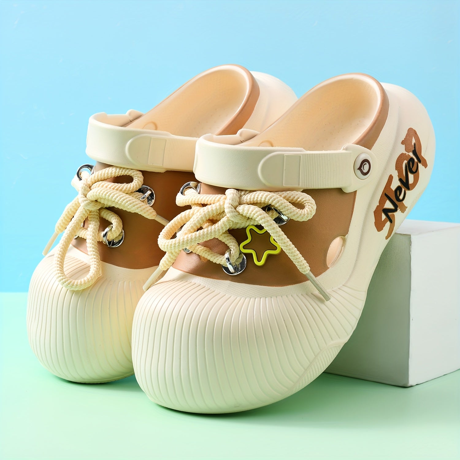 Women's EVA Summer Shoes with Thick Sole, Star Decor, Casual Beach Footwear