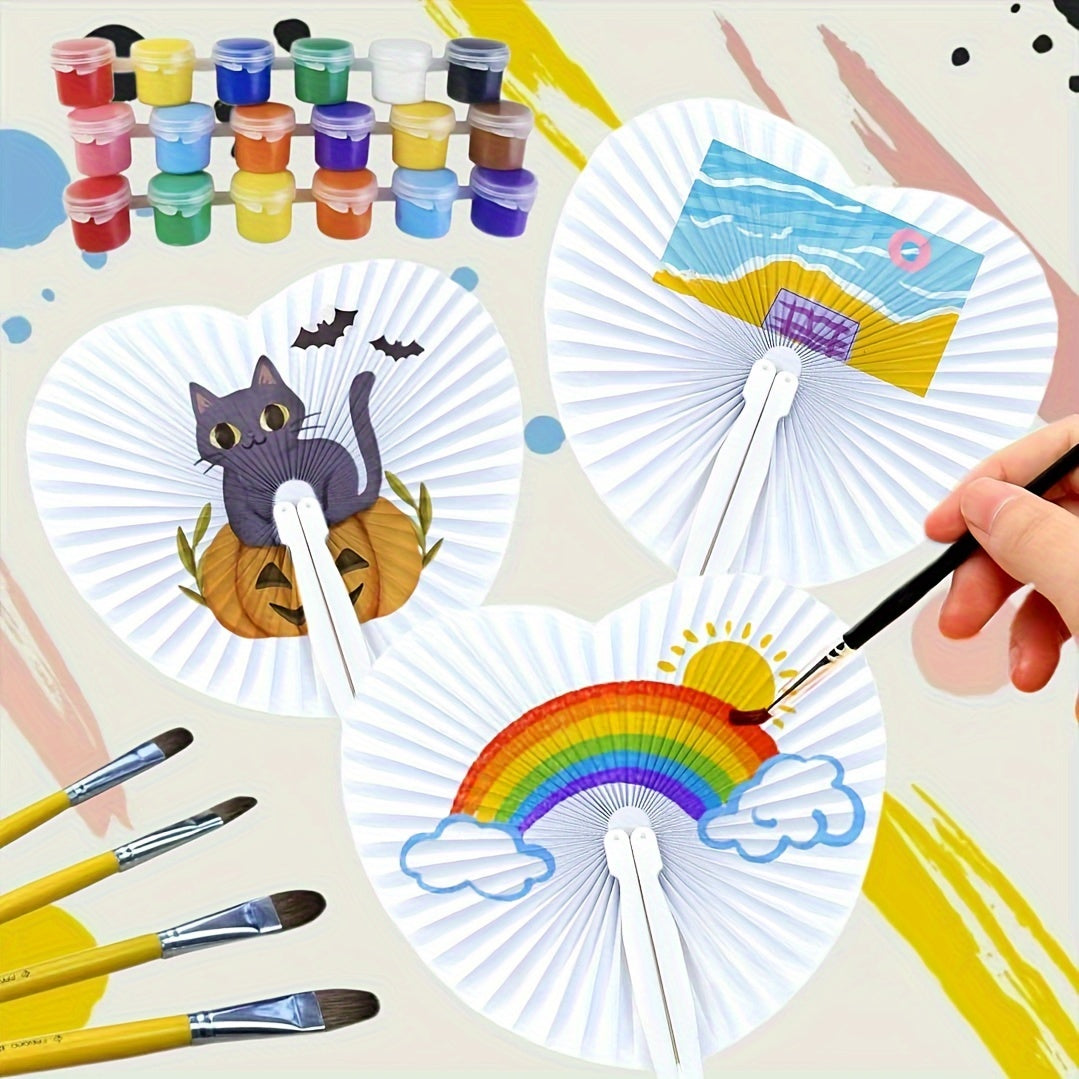 Set of 10 Vibrant Heart-Shaped Folding Handheld Paper Fans with Silvery Handles for Parties and Gifts