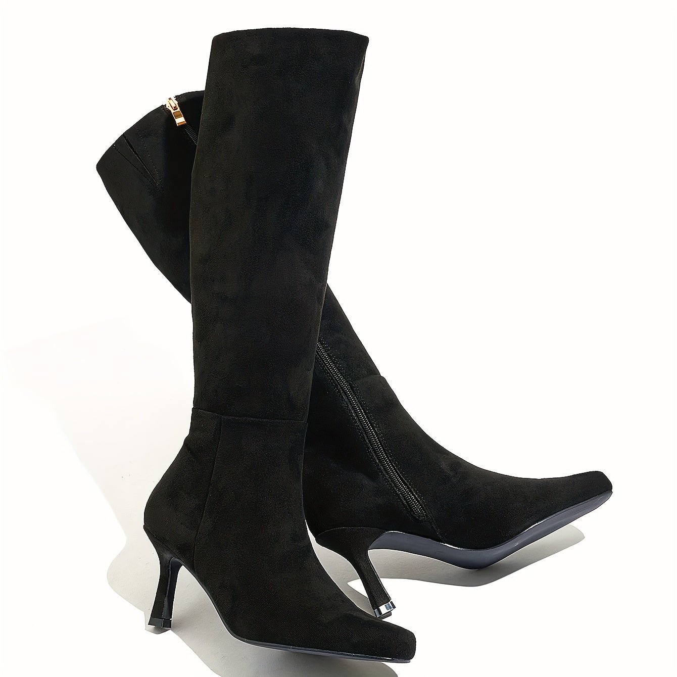 Women's Over-the-Knee Riding Boots Flannel Solid Color Black Stiletto
