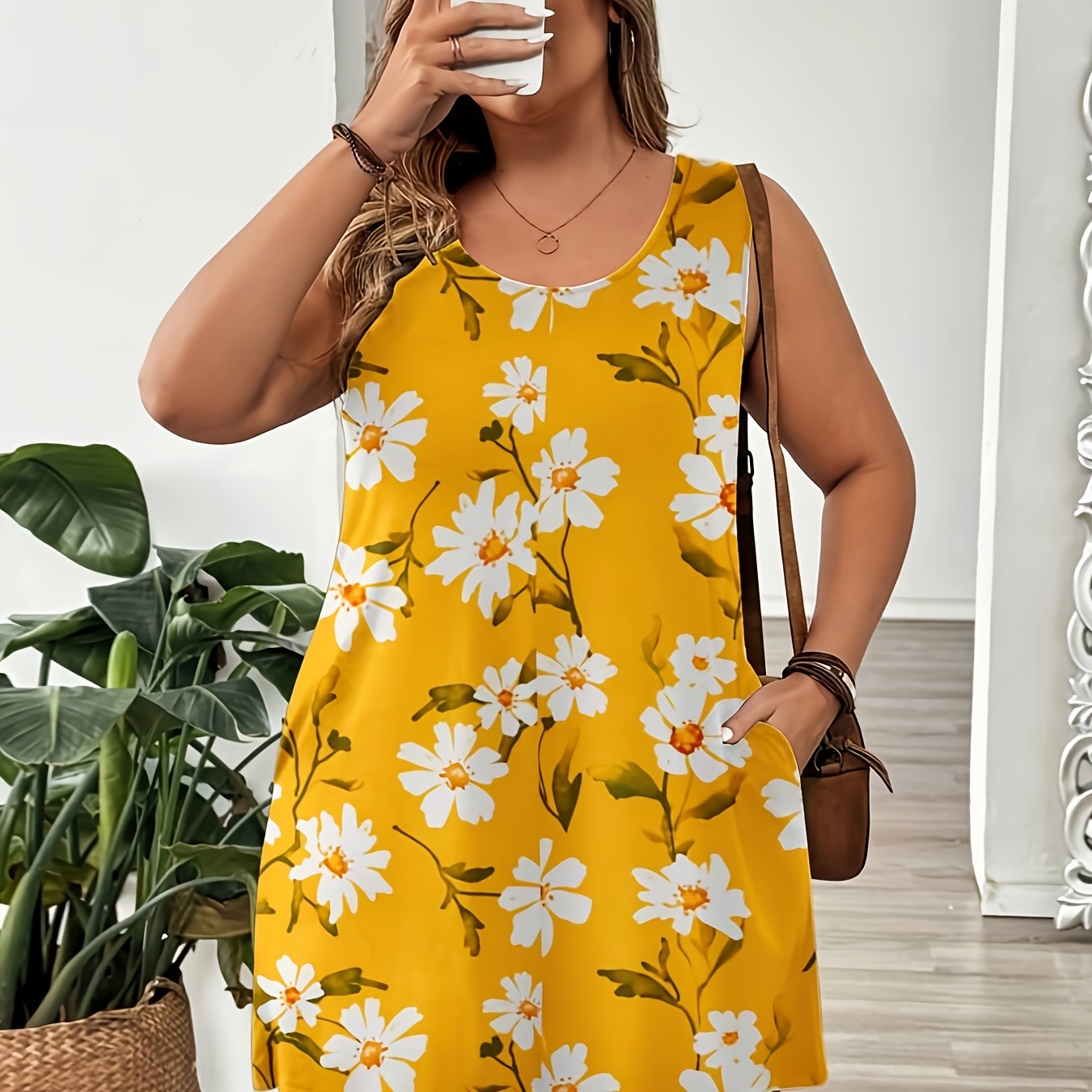 Plus Size Women's Floral Comfortable Jumpsuit with Pockets