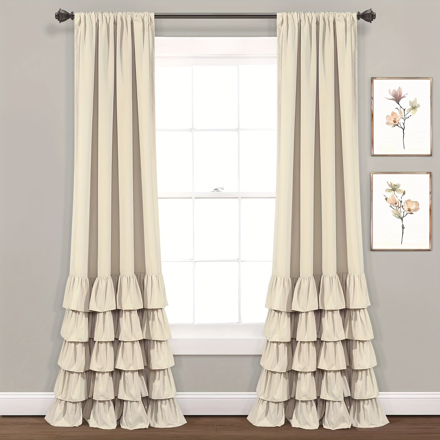 Heavy Duty Pleated Lace Window Curtains for Living Room 132cm x 213cm