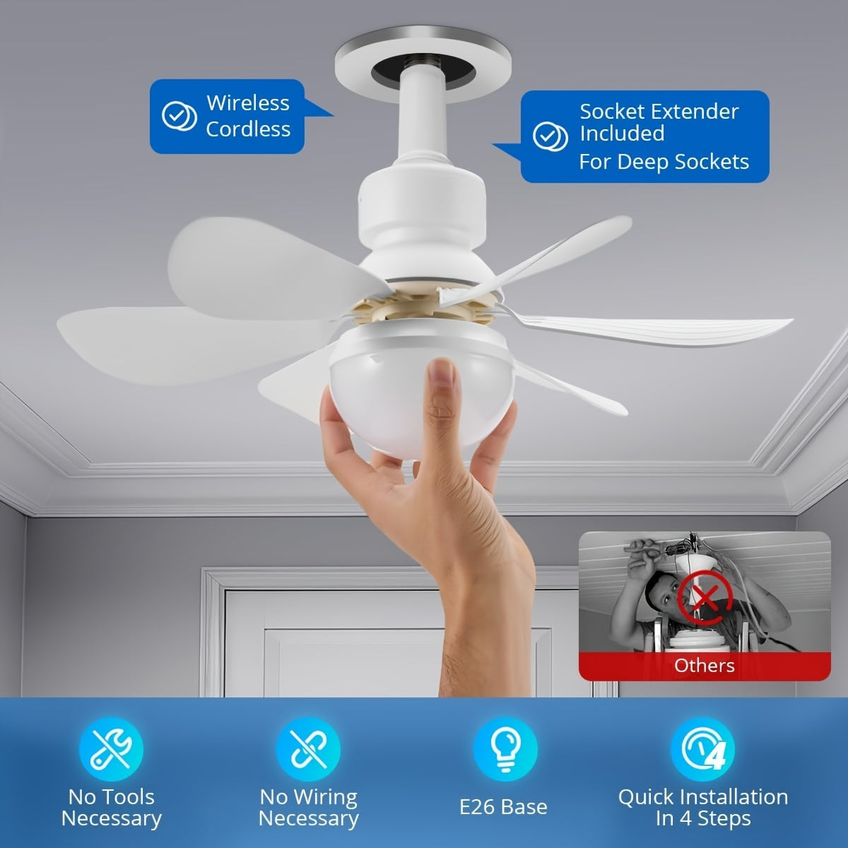 Lámpara de ventilador de techo de 3 velocidades con control remoto 41.91cm 52.07cm Regulable 3000K-6500K Temporizador