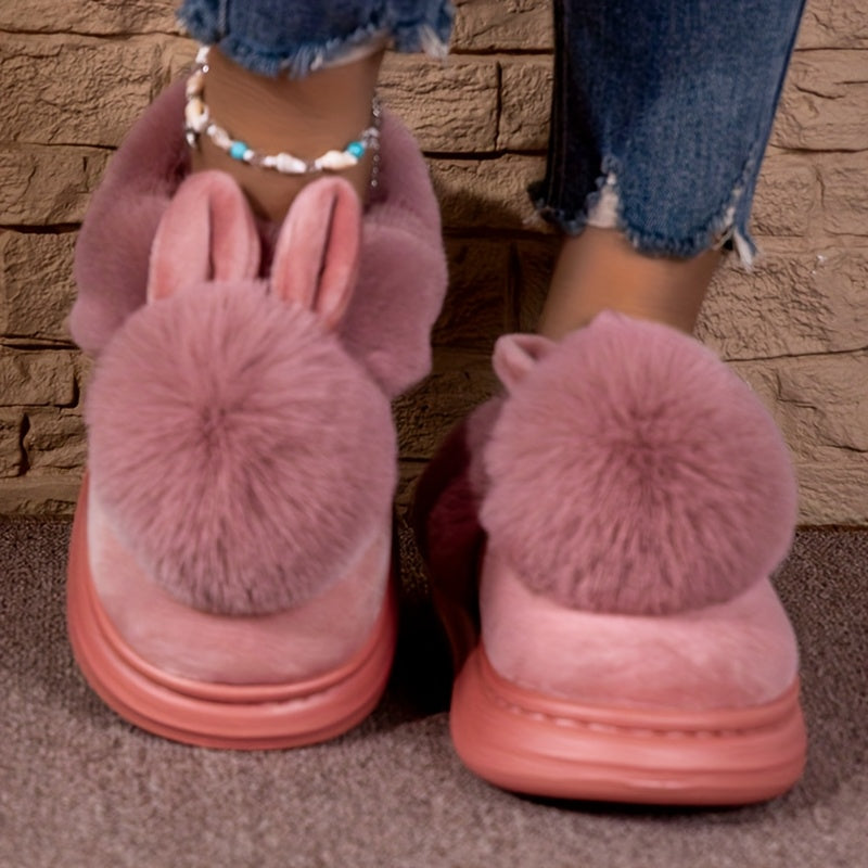 Women's Plush Bunny Ears Slippers Gray Indoor Outdoor Cozy Footwear