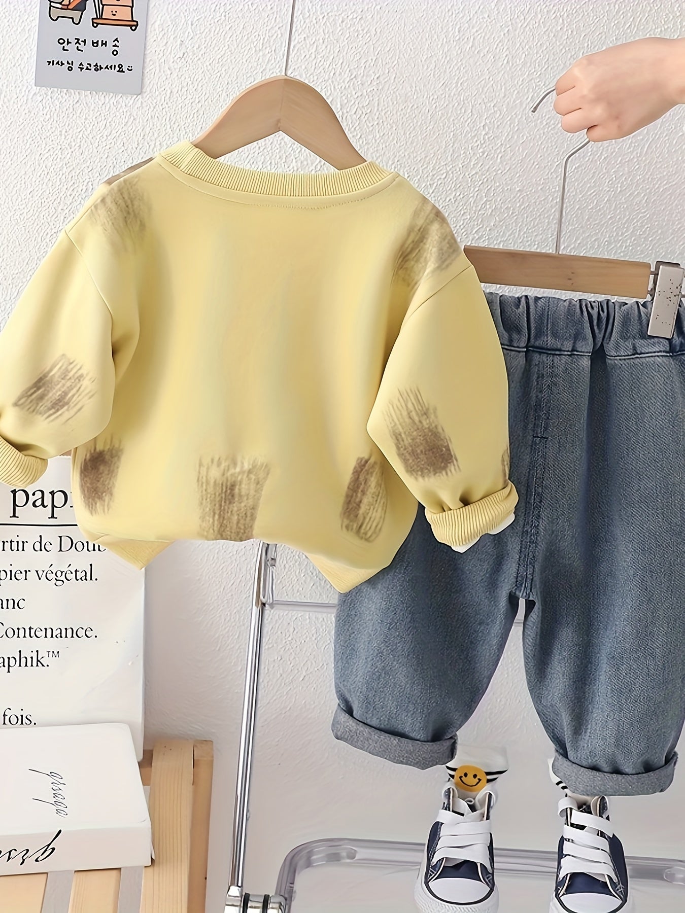 Boys' 2-Piece Outfit Long Sleeve Sweatshirt and Denim Pants Spring Fall Casual Kids Clothing