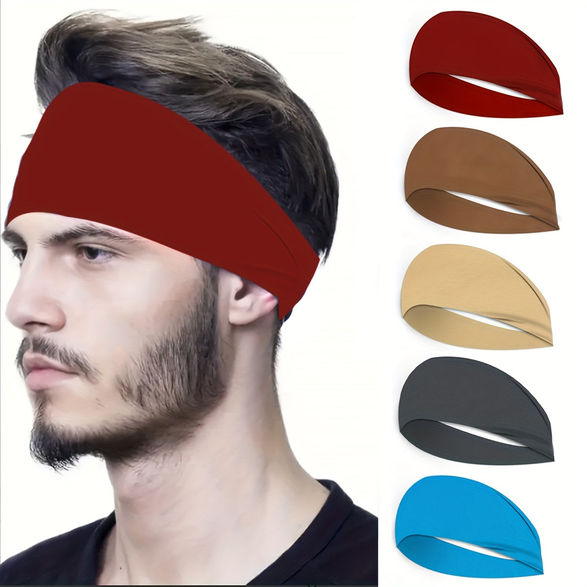 Men's Sports Sweat-Absorbent Headband Set of 5 for Running Fitness Yoga