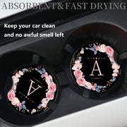 Unisex Rubber Car Coasters 2 Pack Waterproof Floral Monogram Drink Holders