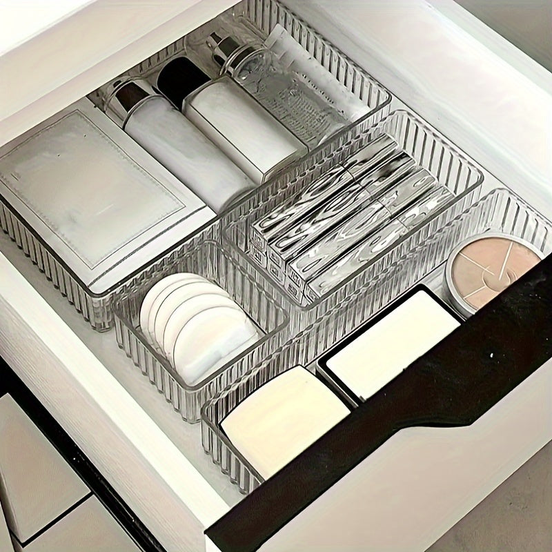 Akril makiyaj tashkilotchisi to'plami, to'lqinli shkaf saqlash va stol usti tasmali quti bilan