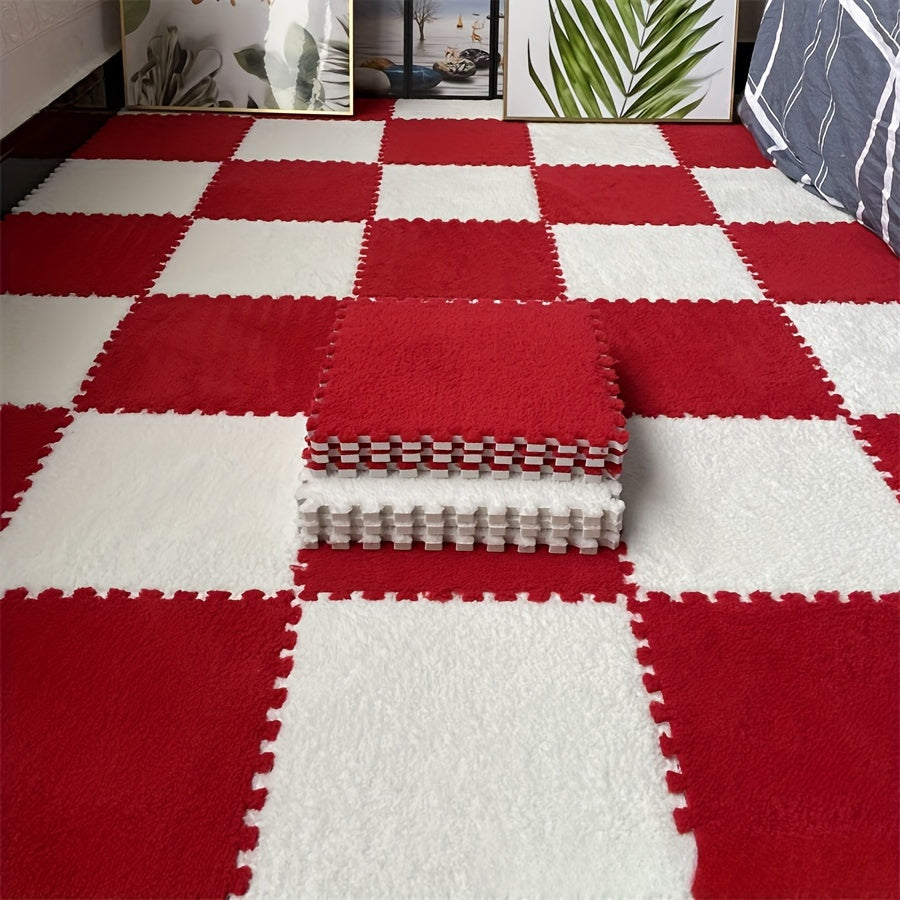 12-Piece Interlocking Carpet Tiles EVA Polyester Non-Slip 29.97cm Indoor Office Bedroom
