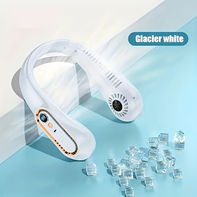 Neck Fan USB Rechargeable Adjustable 5-Speed Digital Display Bladeless Cooling Device