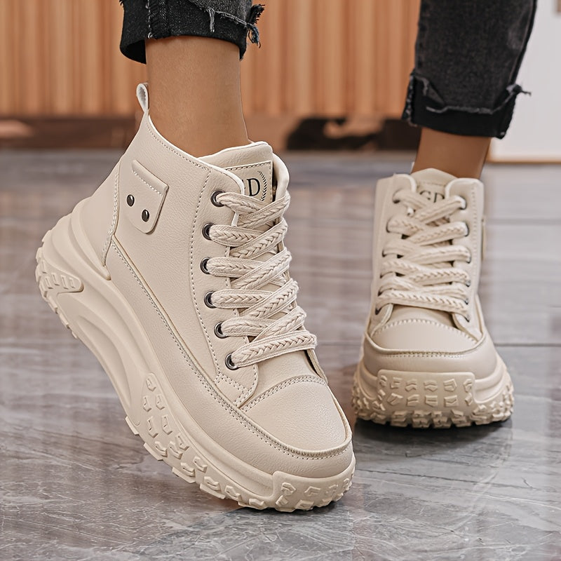 Women's Black PU Cover Platform Sneakers with Thick Sole and Zipper