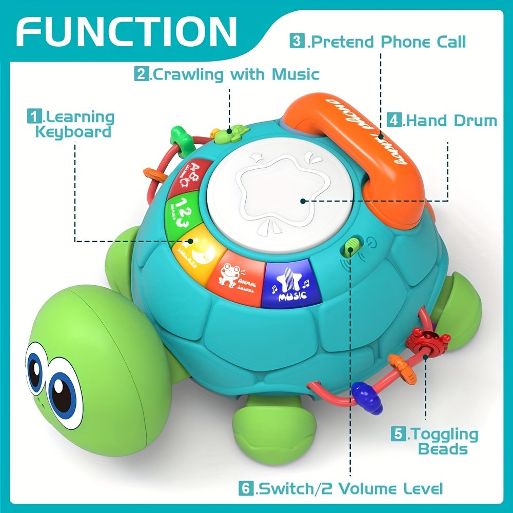 Kids Educational Toy Light-Up Turtle with Hand Drum Keyboard and Colorful Buttons Green White