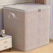 Large Fabric Storage Box with Lid Herringbone Pattern for Clothes and Bedding