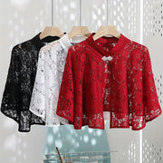 Lightweight Polyester Cape with Vintage Lace Shawl and Buckle for Evening Sun Protection